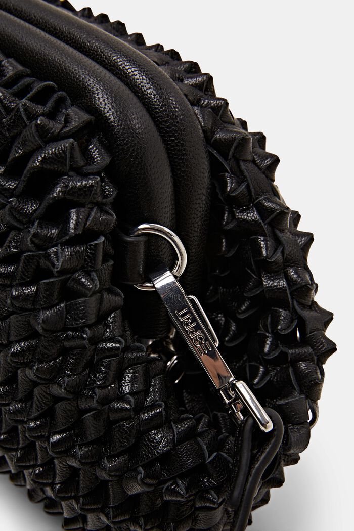 Leather shoulder bag in knotted design, BLACK, detail image number 1
