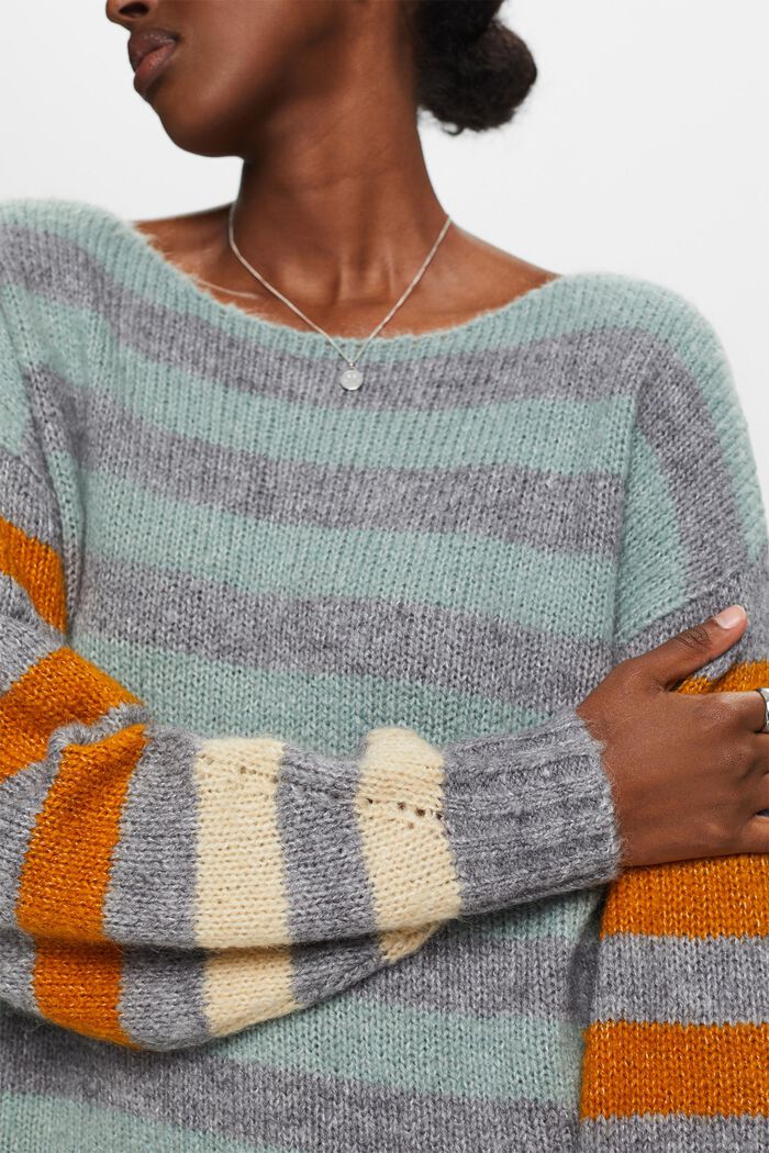 Wool-Mohair Blend Striped Sweater, MEDIUM GREY, detail image number 2