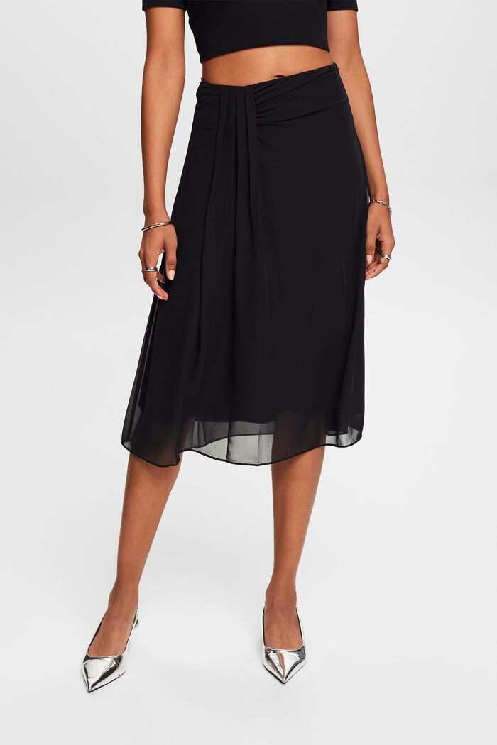 Chiffon Midi Skirt, BLACK, detail image number 0