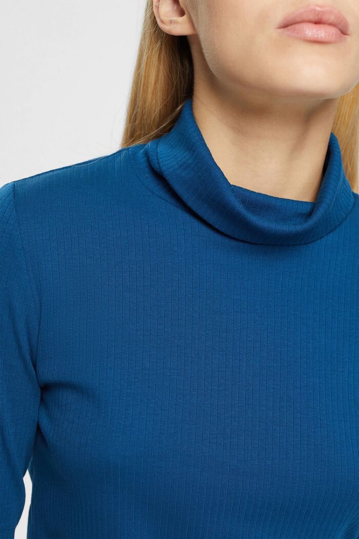 Cropped, roll neck long-sleeved top, PETROL BLUE, detail image number 3