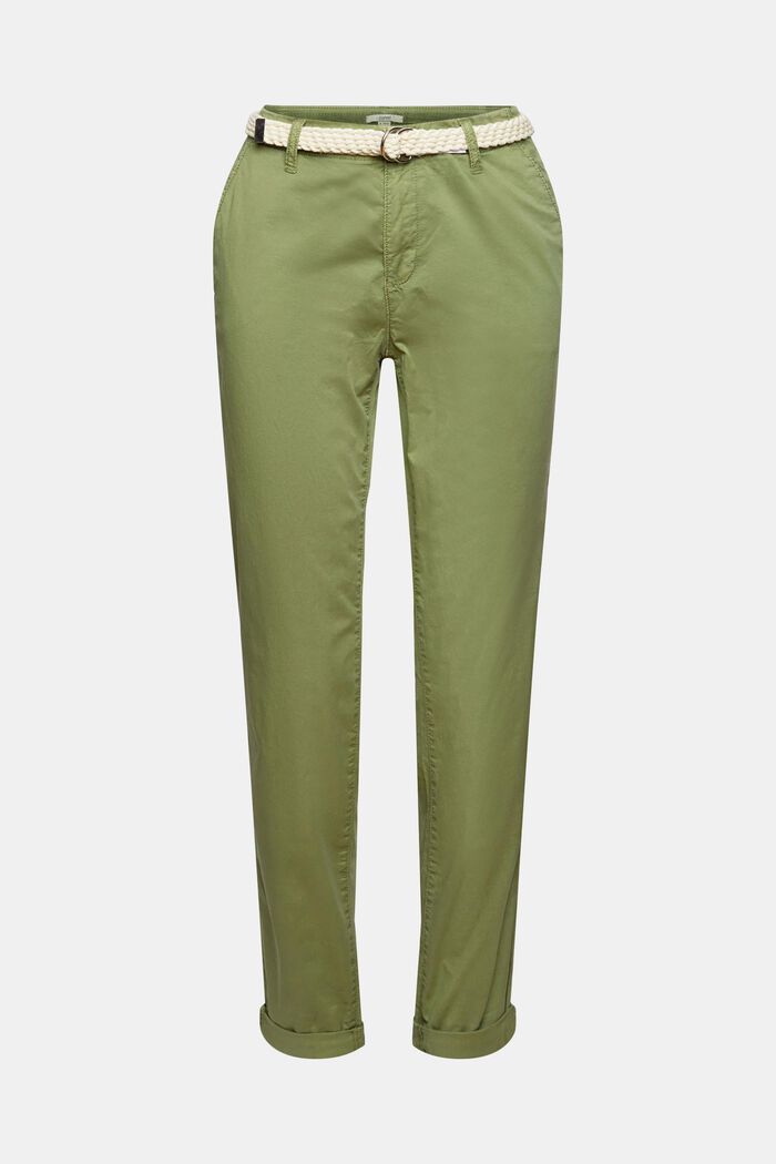Chinos with braided belt, LIGHT KHAKI, overview