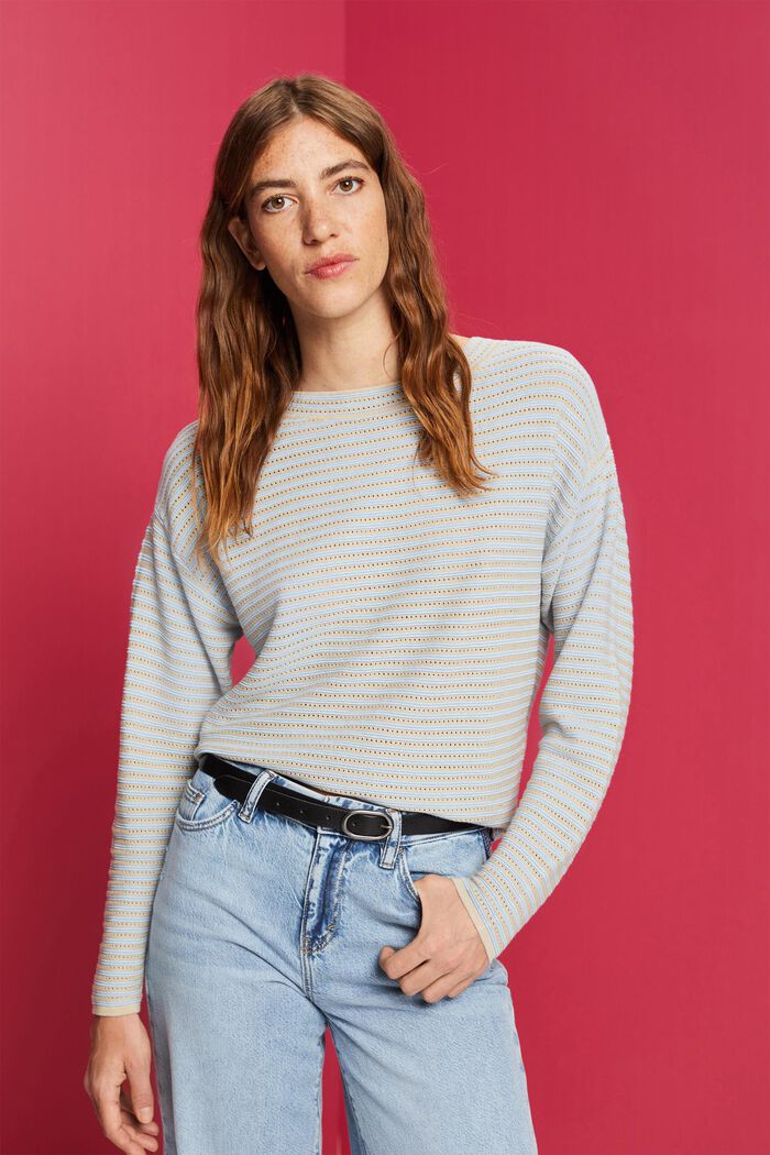 Mixed Knit Striped Sweater, NEW PASTEL BLUE, detail image number 0