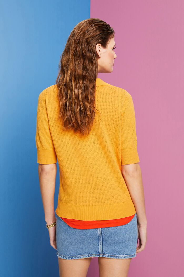 Pointelle polo jumper, silk blend, SUNFLOWER YELLOW, detail image number 3