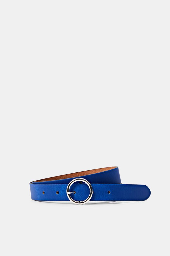 Leather belt with a round buckle
