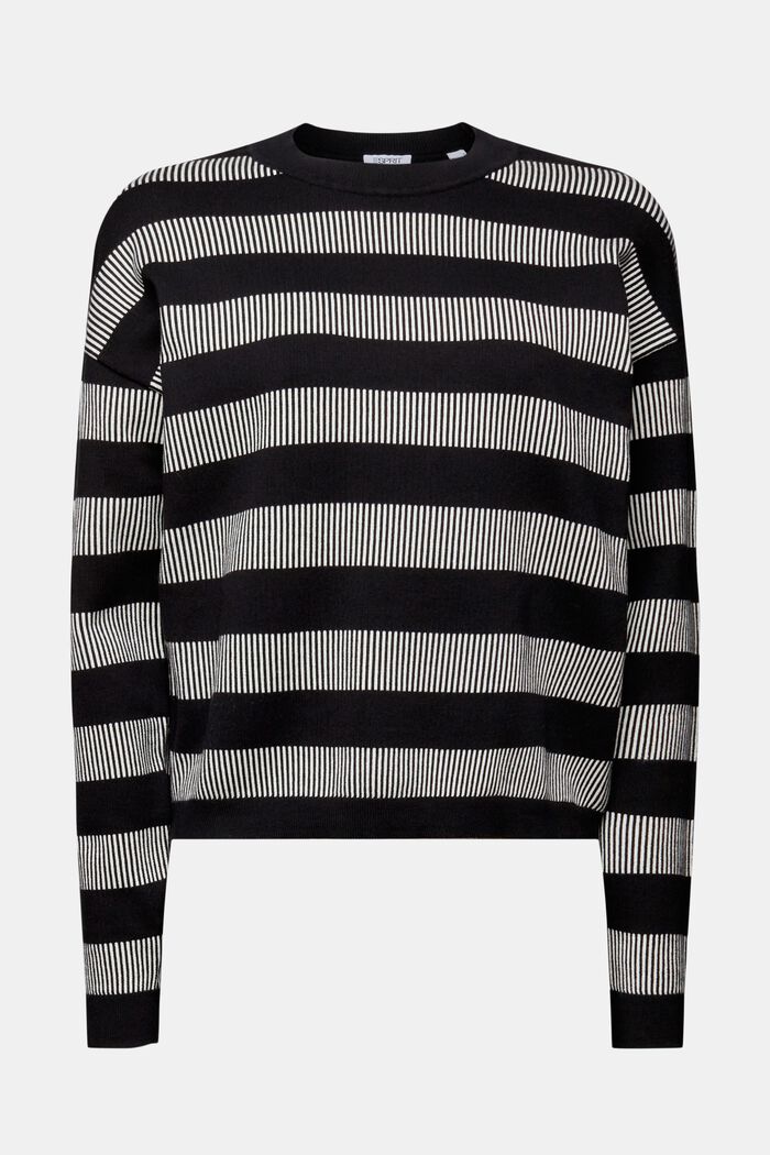 Jacquard Striped Crewneck Sweater, BLACK, detail image number 6