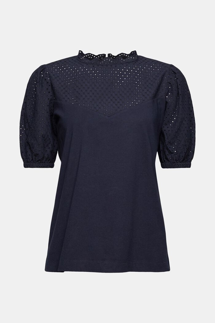 T-shirt with broderie anglaise, organic cotton, NAVY, detail image number 8