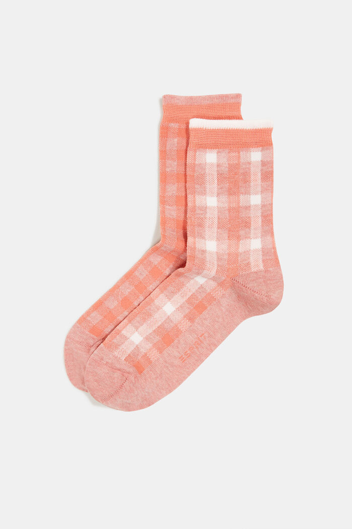 Double pack of socks with a check pattern, HEATHER PINK, detail image number 0