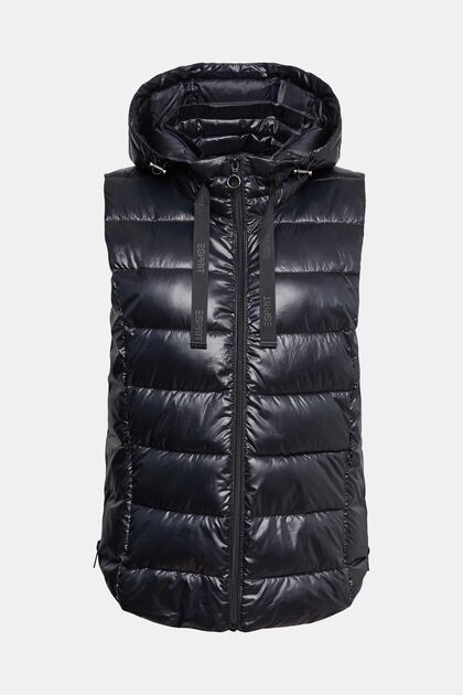 Quilted body warmer with detachable hood, BLACK, overview
