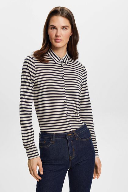Striped long-sleeved top with buttons