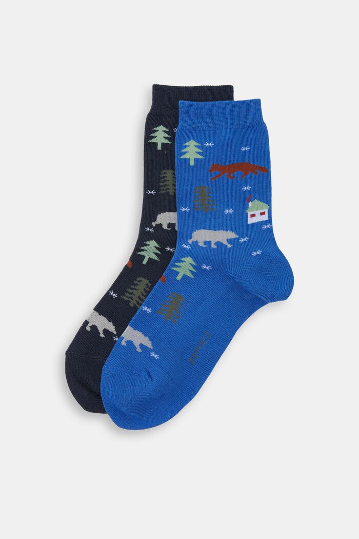Double pack of patterned socks, organic cotton, NAVY/BLUE, detail image number 0