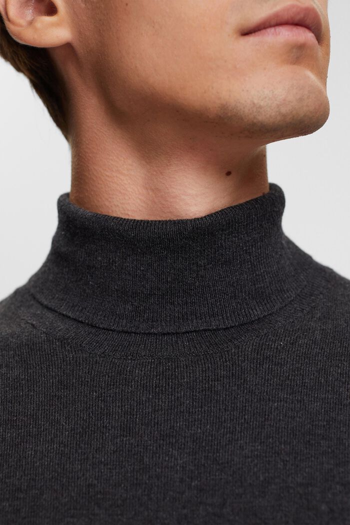 Knitted roll neck jumper with cashmere, ANTHRACITE, detail image number 0