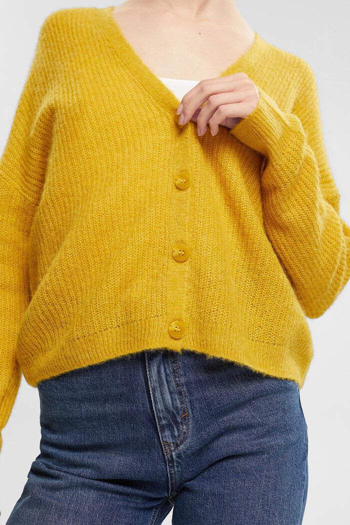 Alpaca blend: knit cardigan, DUSTY YELLOW, detail image number 0
