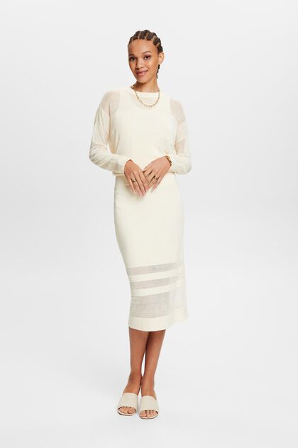 Linen-Blend Midi Skirt