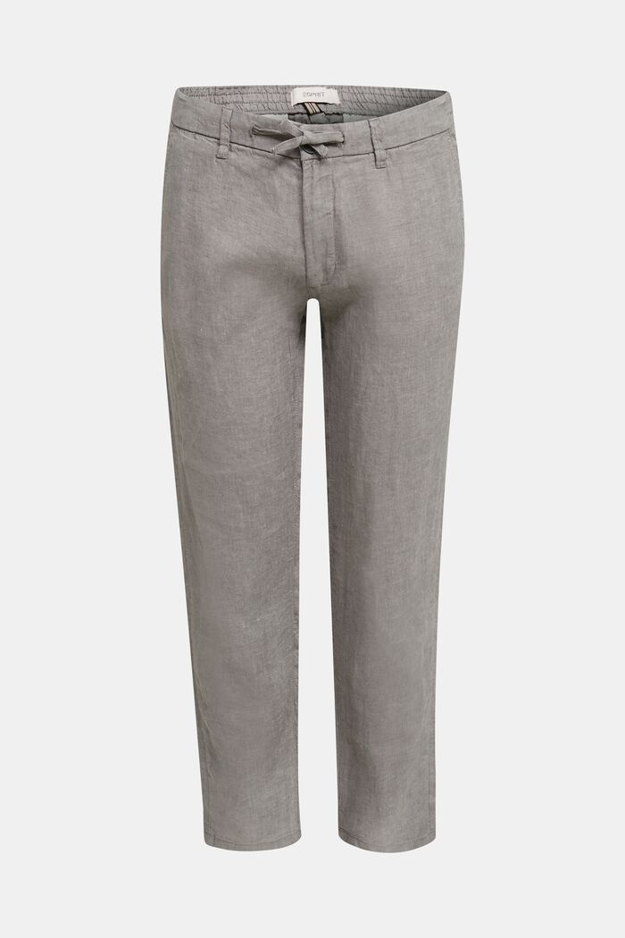 100% linen: trousers with a drawstring waistband, GREY, detail image number 0