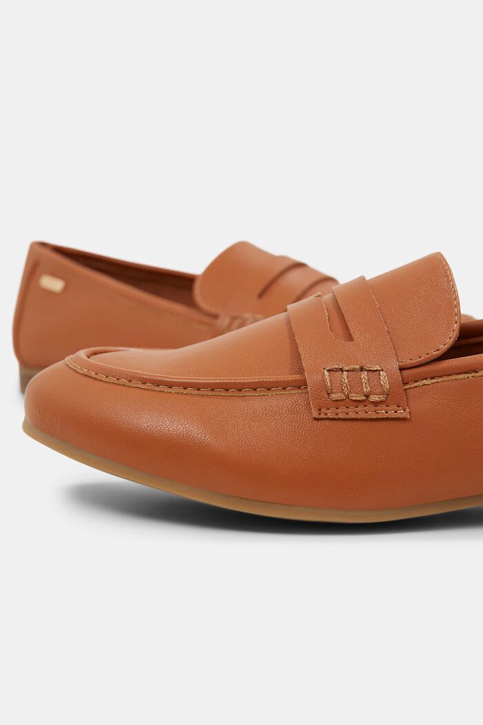 Moccasin loafers in faux smooth leather, CARAMEL, detail image number 4
