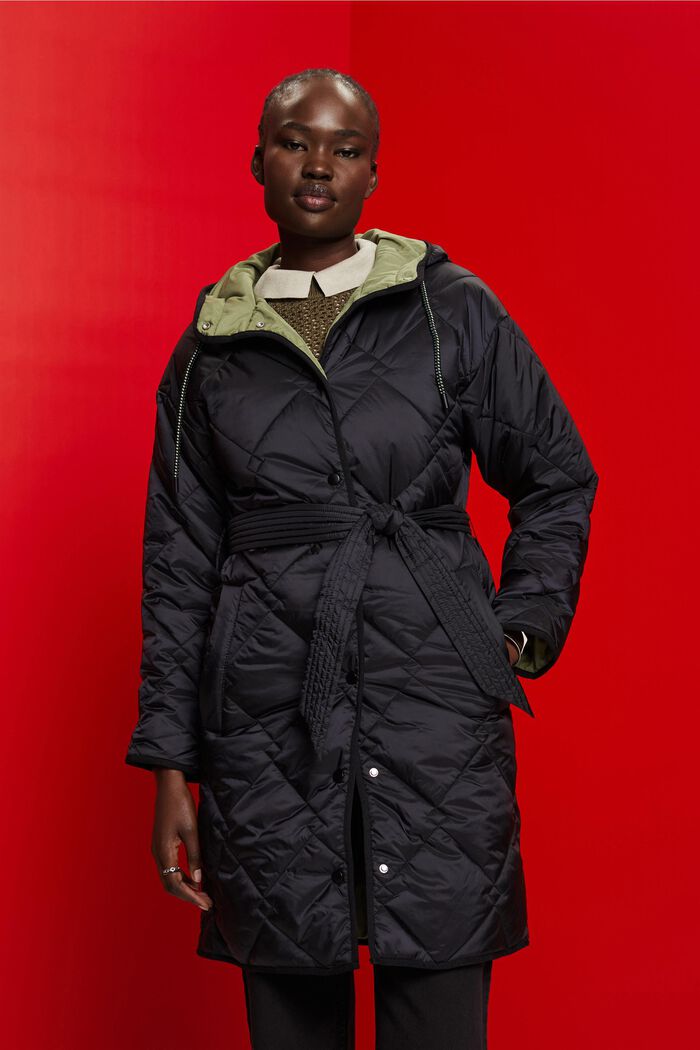 Quilted coat with a hood, BLACK, detail image number 0