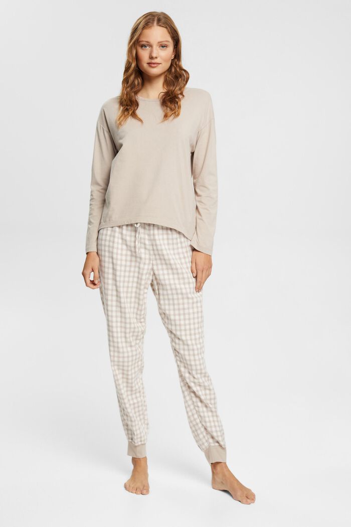 Long-sleeved pyjamas with checked flannel bottoms