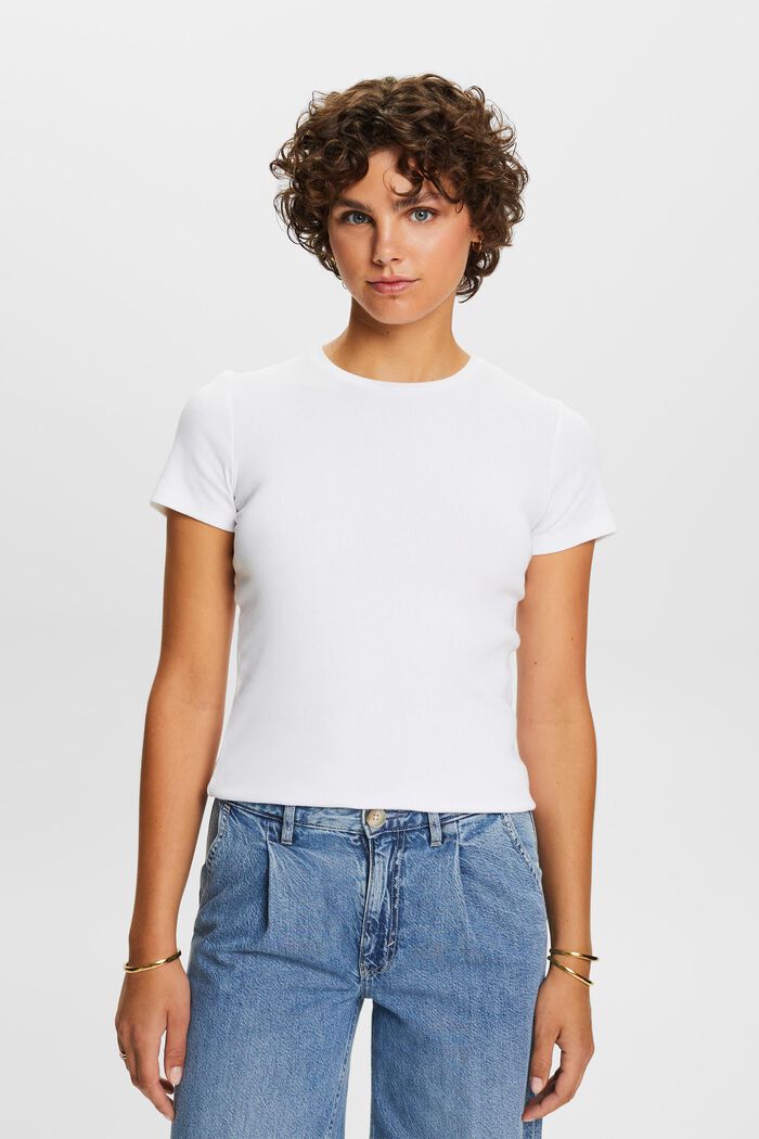 Cotton-Jersey Crewneck T-Shirt, WHITE, detail image number 0