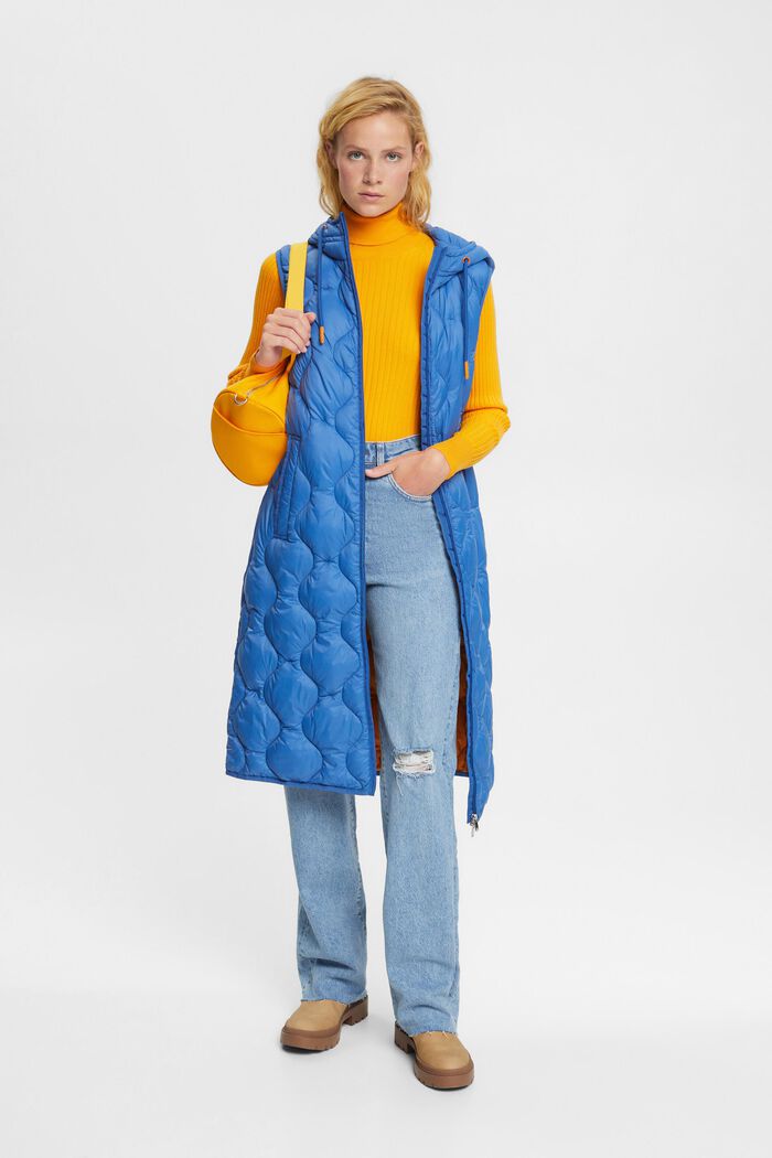 Long quilted body-warmer, BLUE, detail image number 0