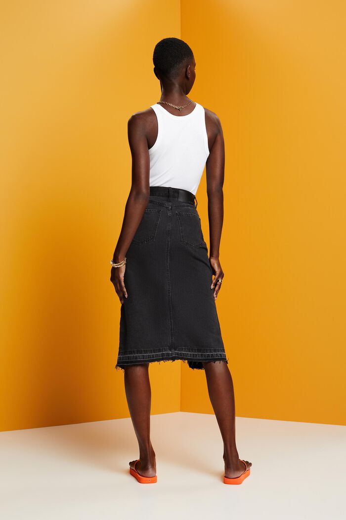 Midi skirt with an asymmetric waistband, BLACK MEDIUM WASHED, detail image number 3