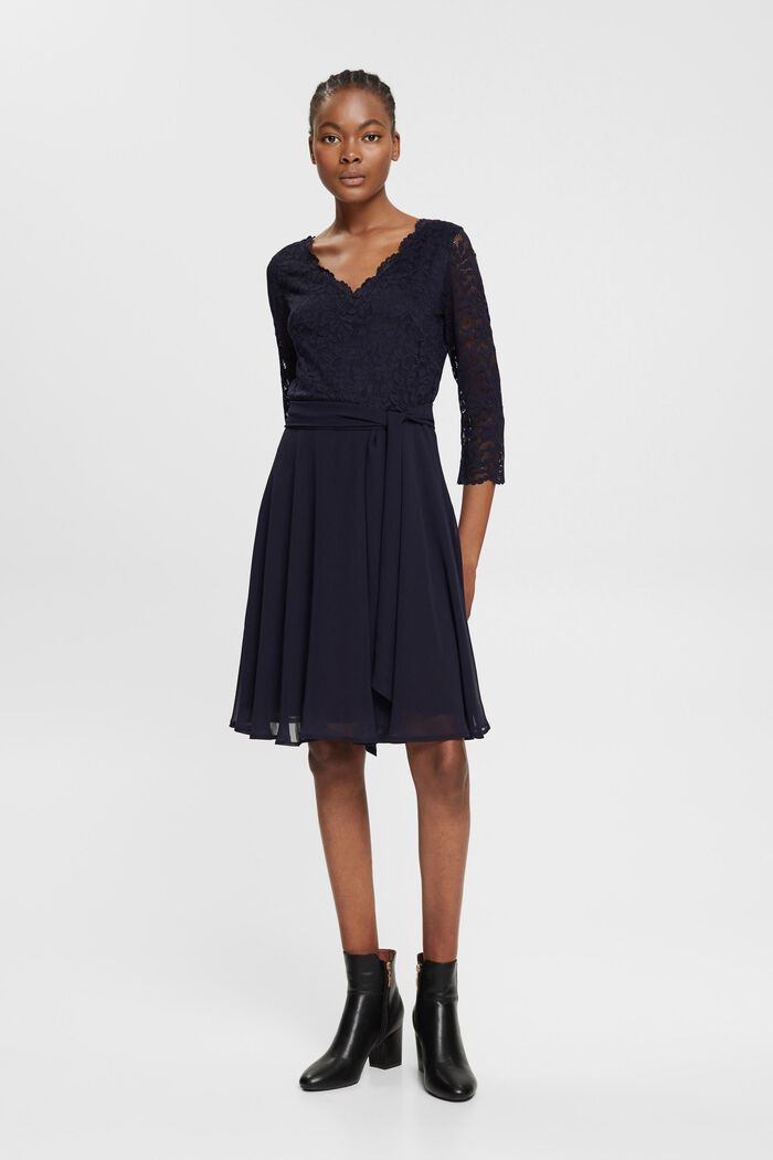 Recycled: chiffon midi dress with lace, NAVY, detail image number 4