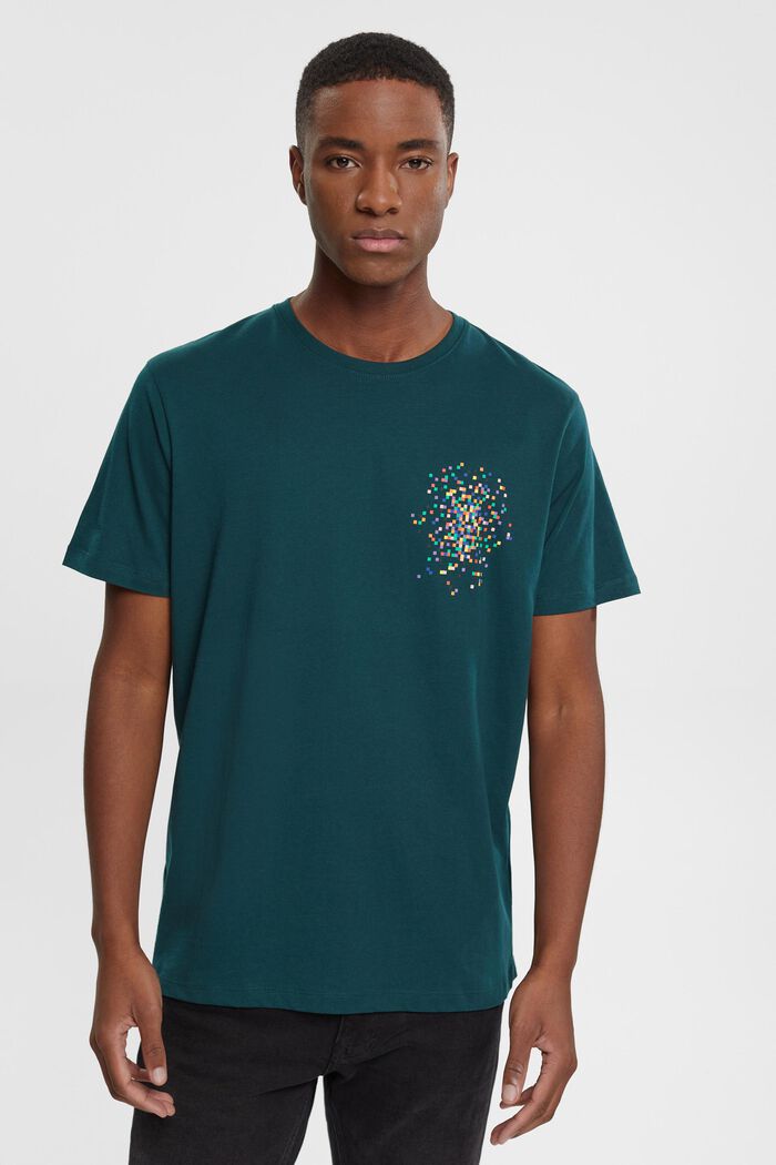 T-shirt with chest print, DARK TEAL GREEN, detail image number 0