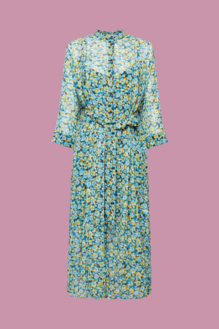 Midi dress with all-over pattern, TURQUOISE, detail image number 6