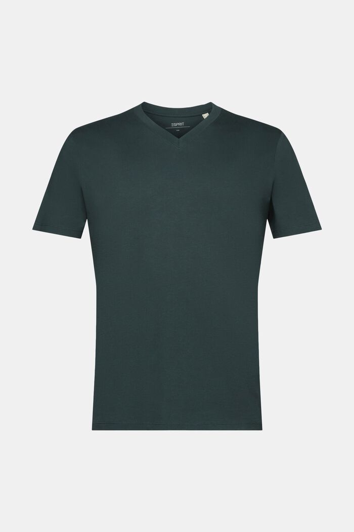 Slim fit V-neck cotton t-shirt, TEAL BLUE, detail image number 6