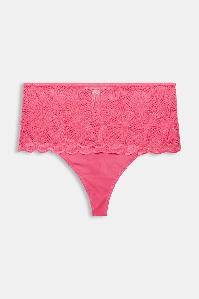 Thong with a wide waistband made of patterned lace, PINK FUCHSIA, overview