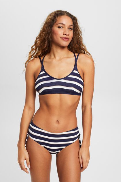 Striped bikini bottoms with mid-height waistband