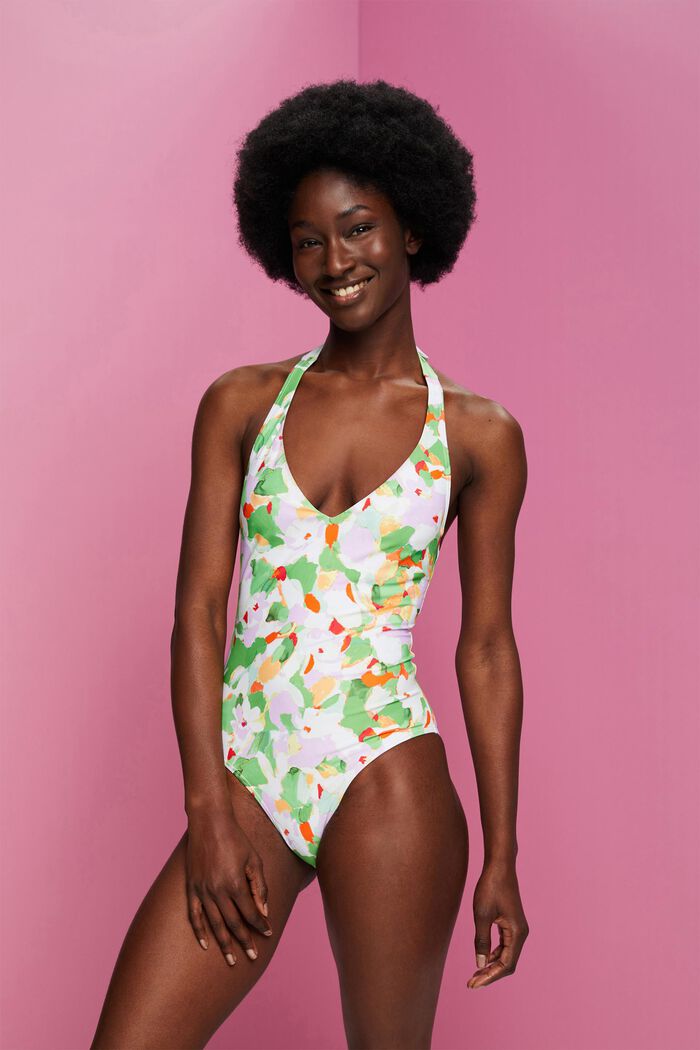 Recycled: patterned wired swimsuit, GREEN, detail image number 0