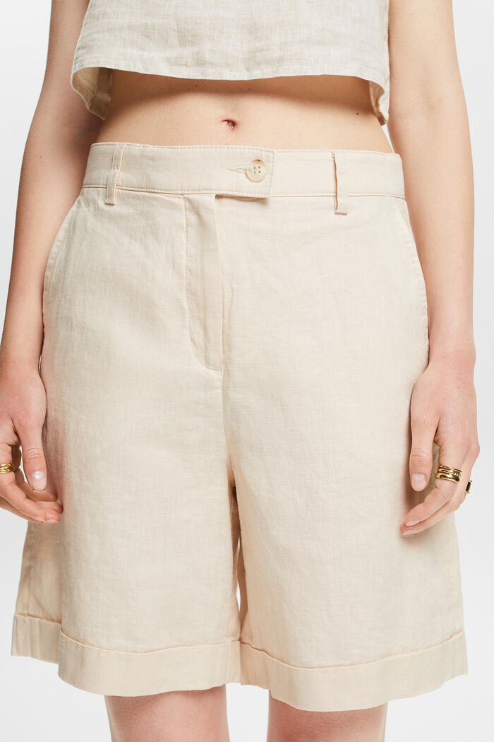 Linen Cuffed Shorts, CREAM BEIGE, detail image number 4