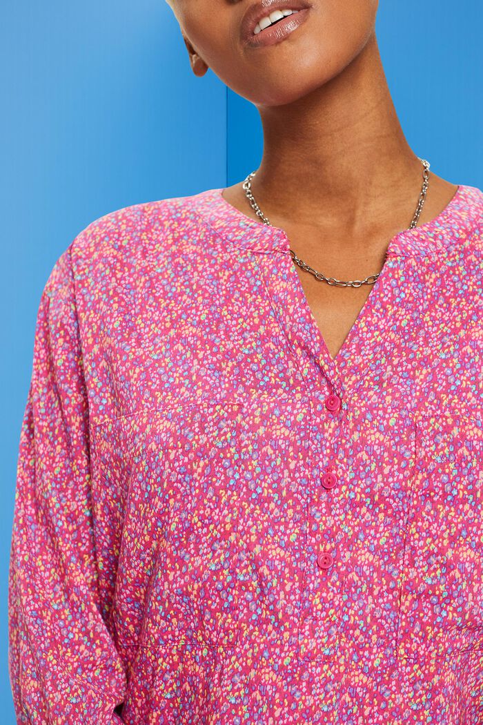 Floral V-neck blouse with buttons, PINK FUCHSIA, detail image number 2