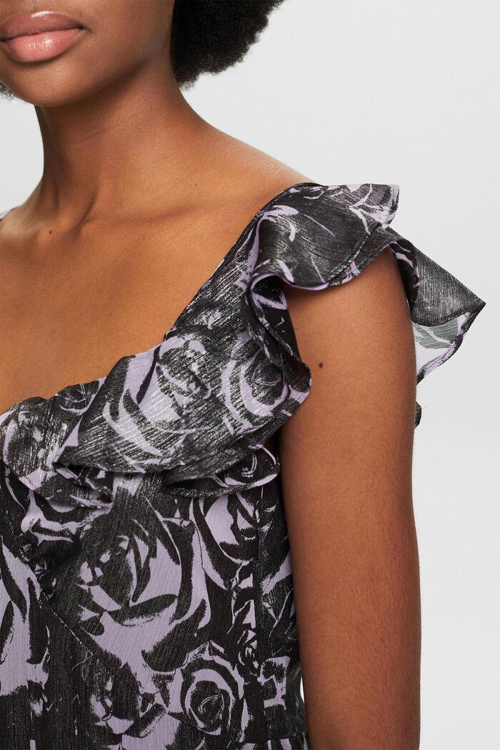 Off-The-Shoulder Printed Chiffon Maxi Dress, BLACK, detail image number 3