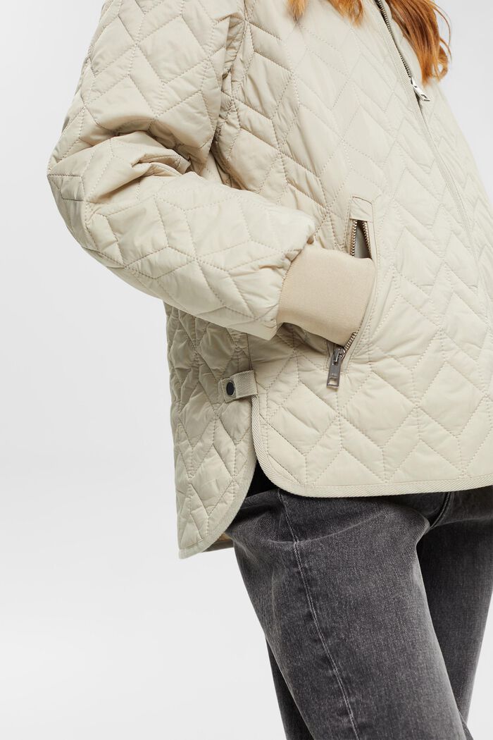 Quilted jacket with rib knit collar, LIGHT TAUPE, detail image number 2