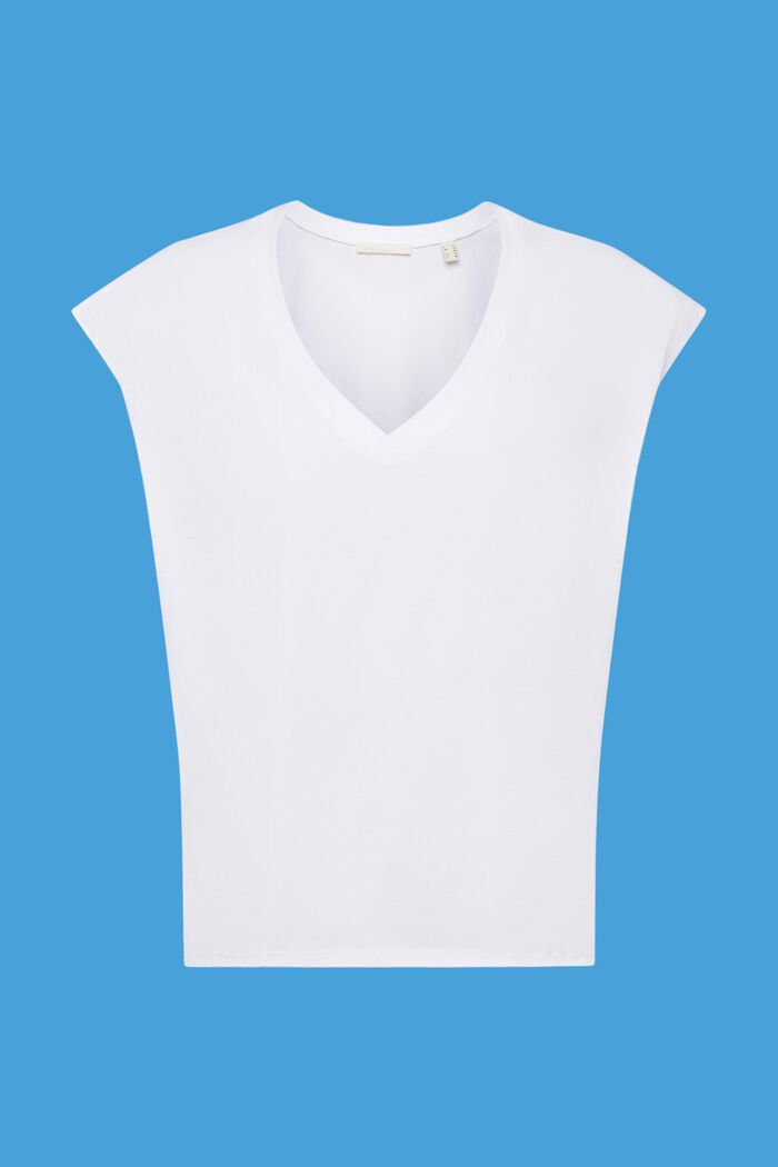 V-neck sleeve-less cotton T-shirt, WHITE, detail image number 6
