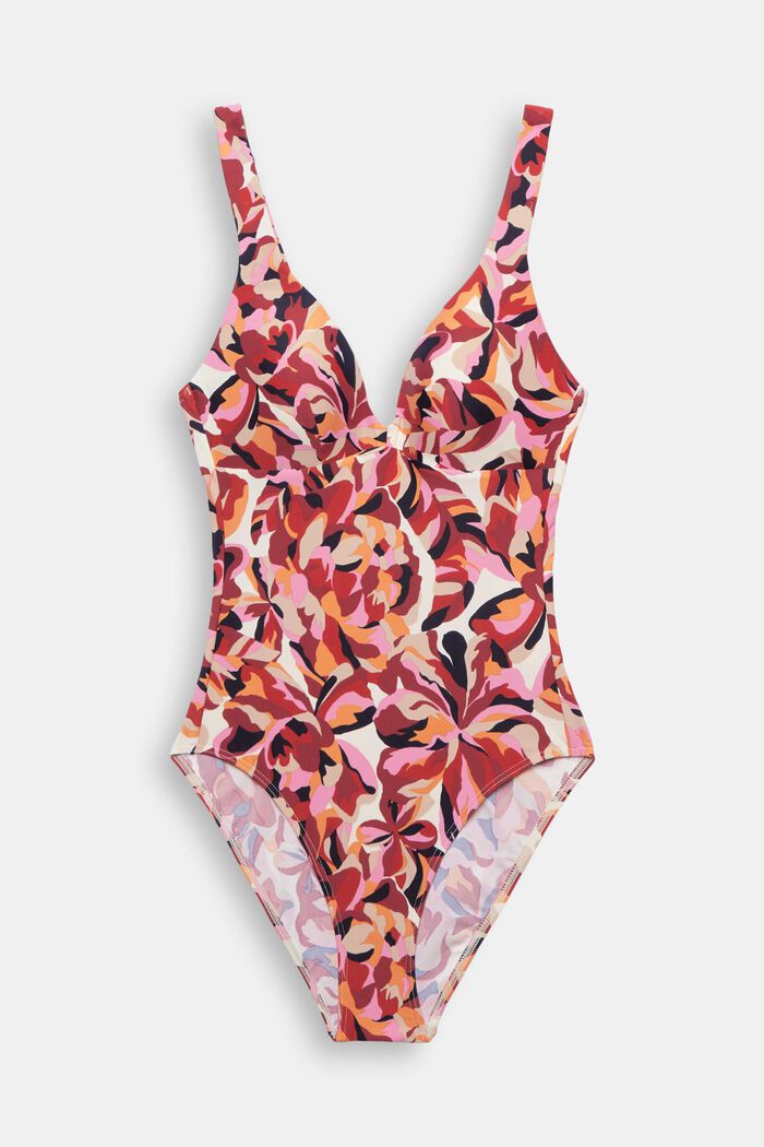 Carilo beach padded swimsuit with floral print, DARK RED, detail image number 4