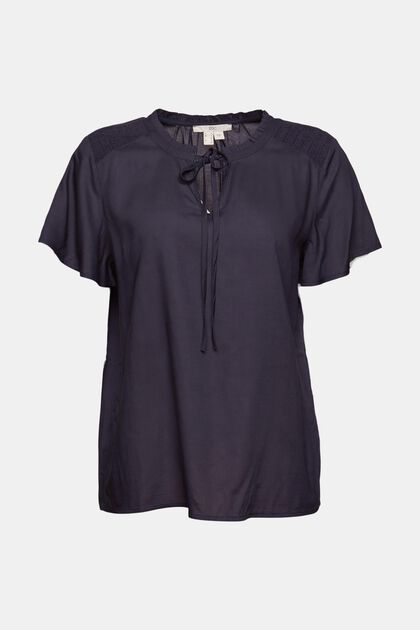 Blouse with ties, LENZING™ ECOVERO™, NAVY, overview