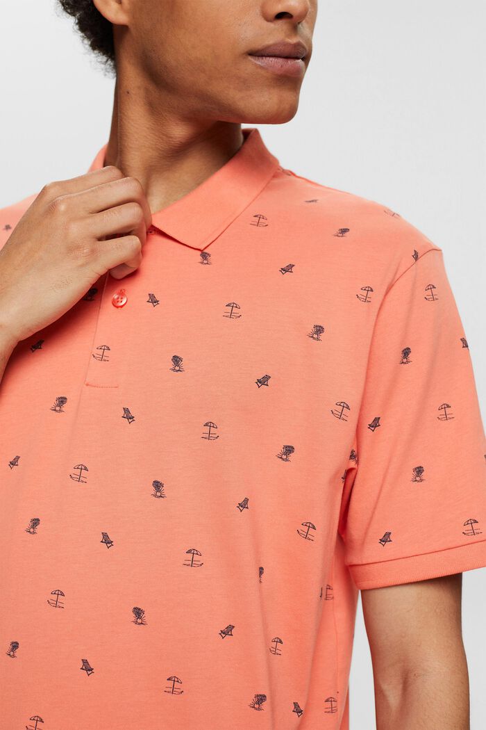 Jersey polo shirt with a print, CORAL, detail image number 3