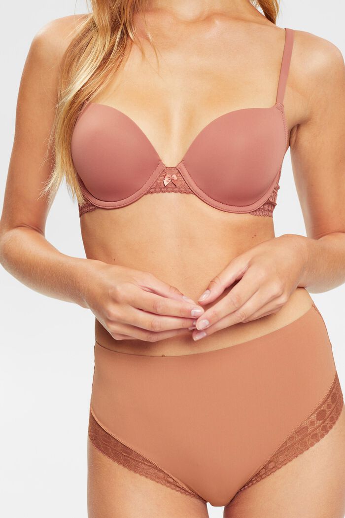 Padded underwire bra with geometric lace, CINNAMON, detail image number 1