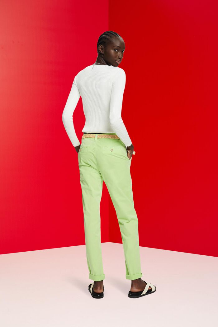 Lightweight stretch chinos with belt, CITRUS GREEN, detail image number 3