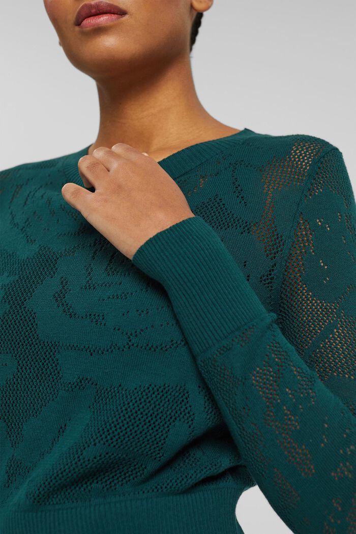 Jumper in openwork knit fabric, DARK TEAL GREEN, detail image number 0