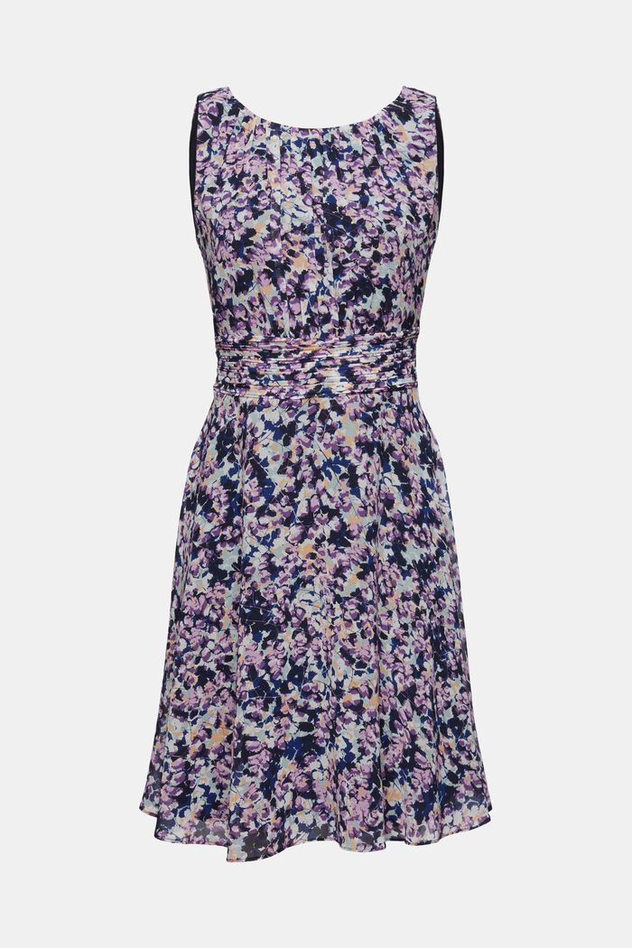 Recycled: Chiffon dress with a gathered waist, NAVY BLUE, detail image number 6