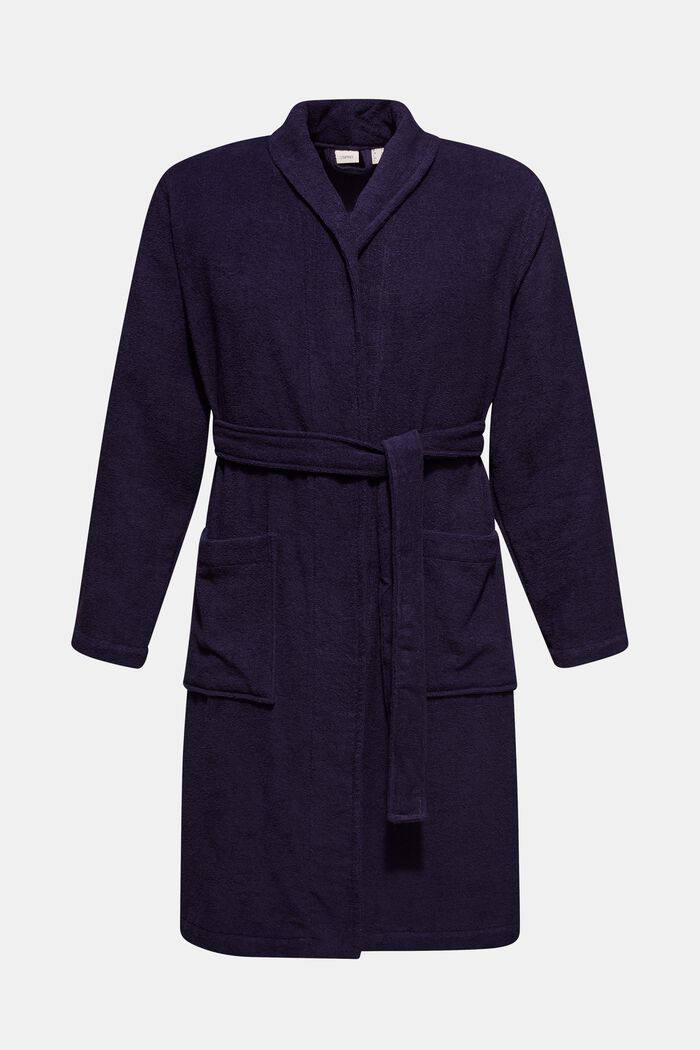 Unisex bathrobe, 100% cotton, NAVY BLUE, detail image number 0