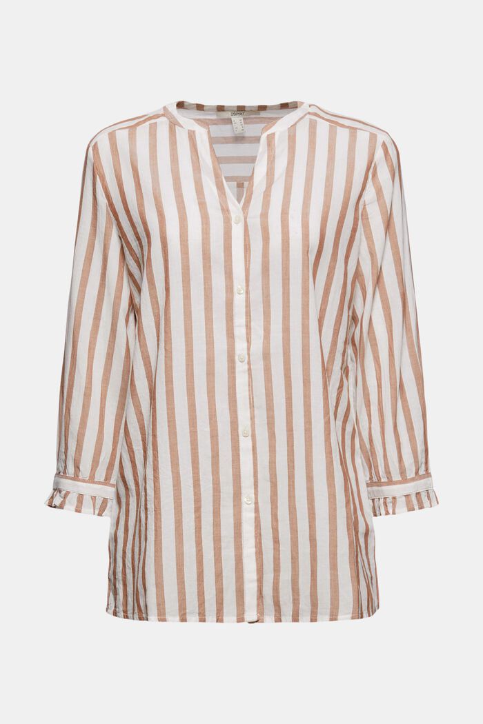 Lightweight striped blouse, 100% organic cotton, CARAMEL, overview