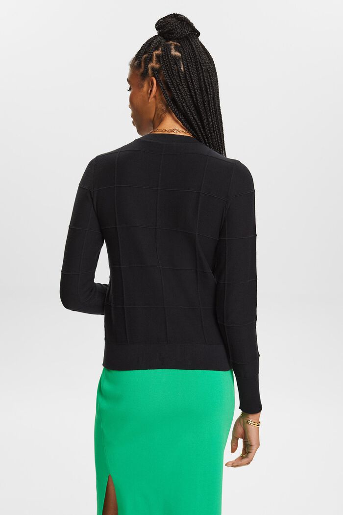 Textured Tonal Grid Sweater, BLACK, detail image number 2