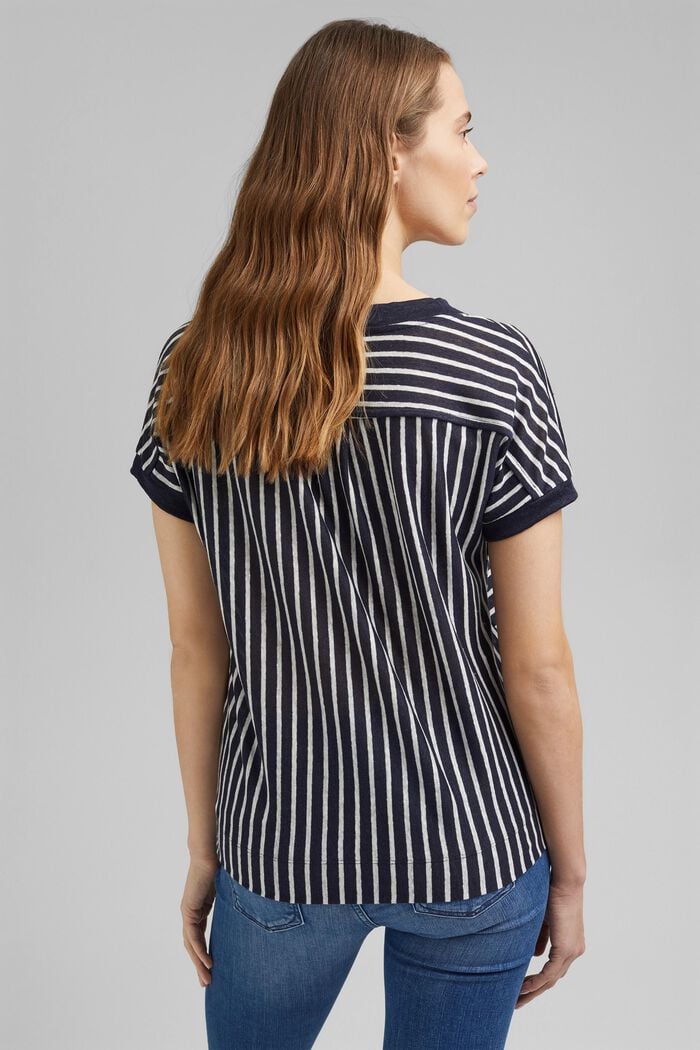 Made of 100% linen: T-shirt with stripes, NAVY, detail image number 3