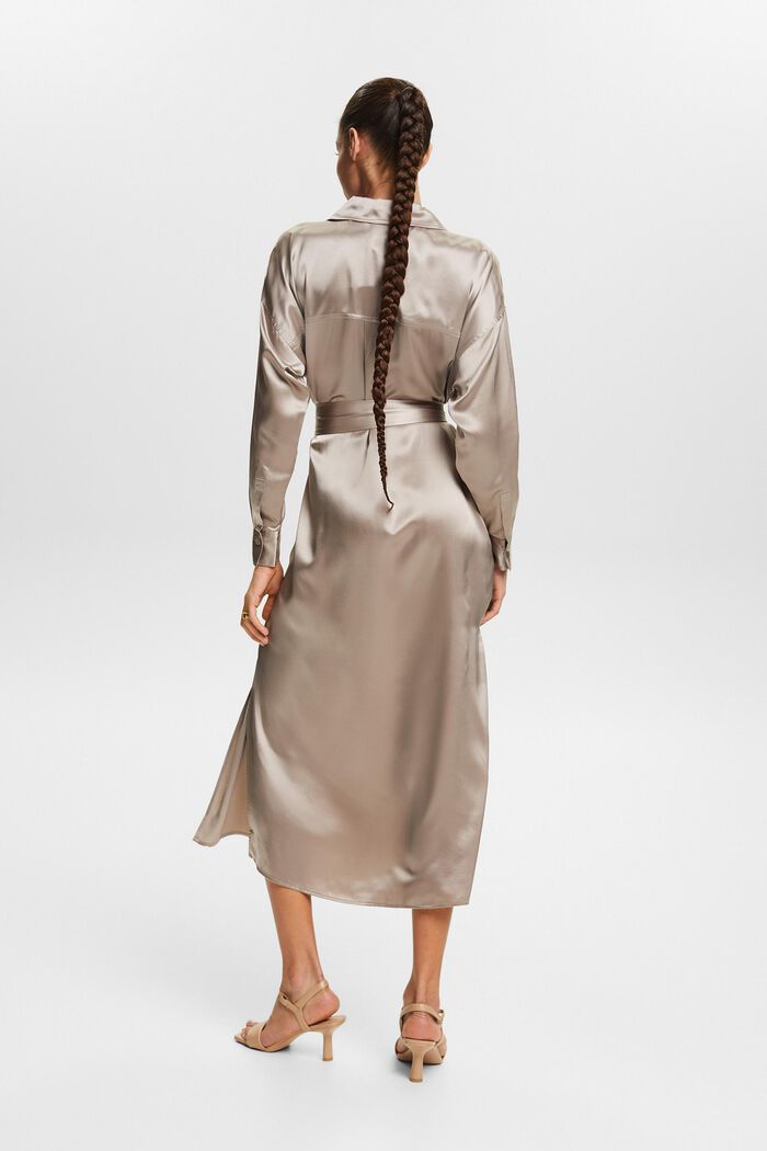 Silk Satin Belted Midi Dress, LIGHT TAUPE, detail image number 2