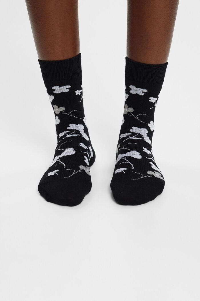 2-pack of socks with floral pattern, GREY / BLACK, detail image number 2