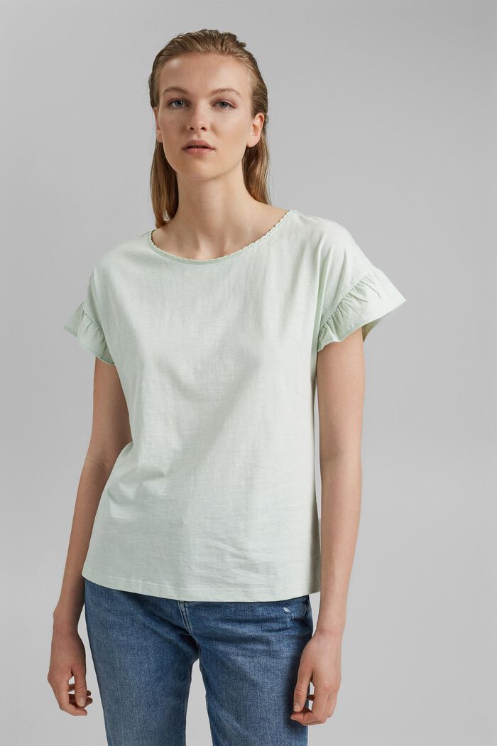 T-shirt with flounces, organic cotton, PASTEL GREEN, detail image number 0